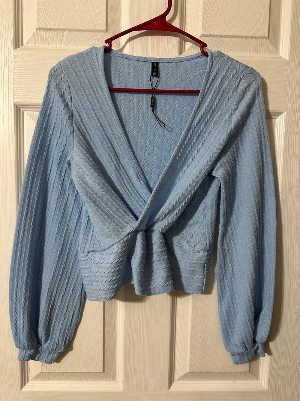 Zaful Light Blue Twist-Front Knit Blouse